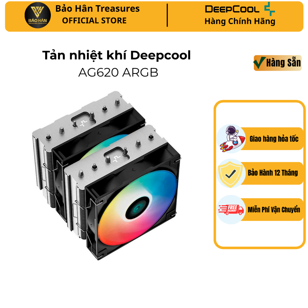 Tản Nhiệt Khí DeepCool AG620 ARGB ,Tản Tháp đôi, 2 Fan  TDP 260W - Hàng Chính Hãng