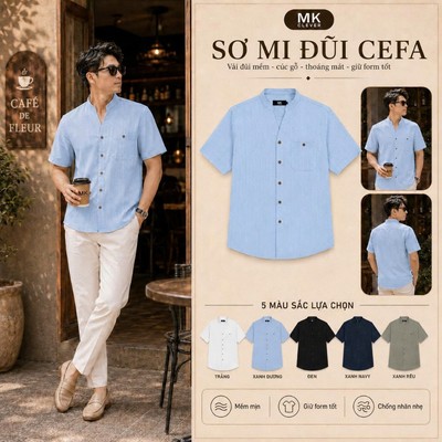 Áo Sơ Mi Chất Đũi Cefa MK CLEVER mềm mịn thoáng mát, thoải mái, chống nhăn tốt, form rộng hằng ngày