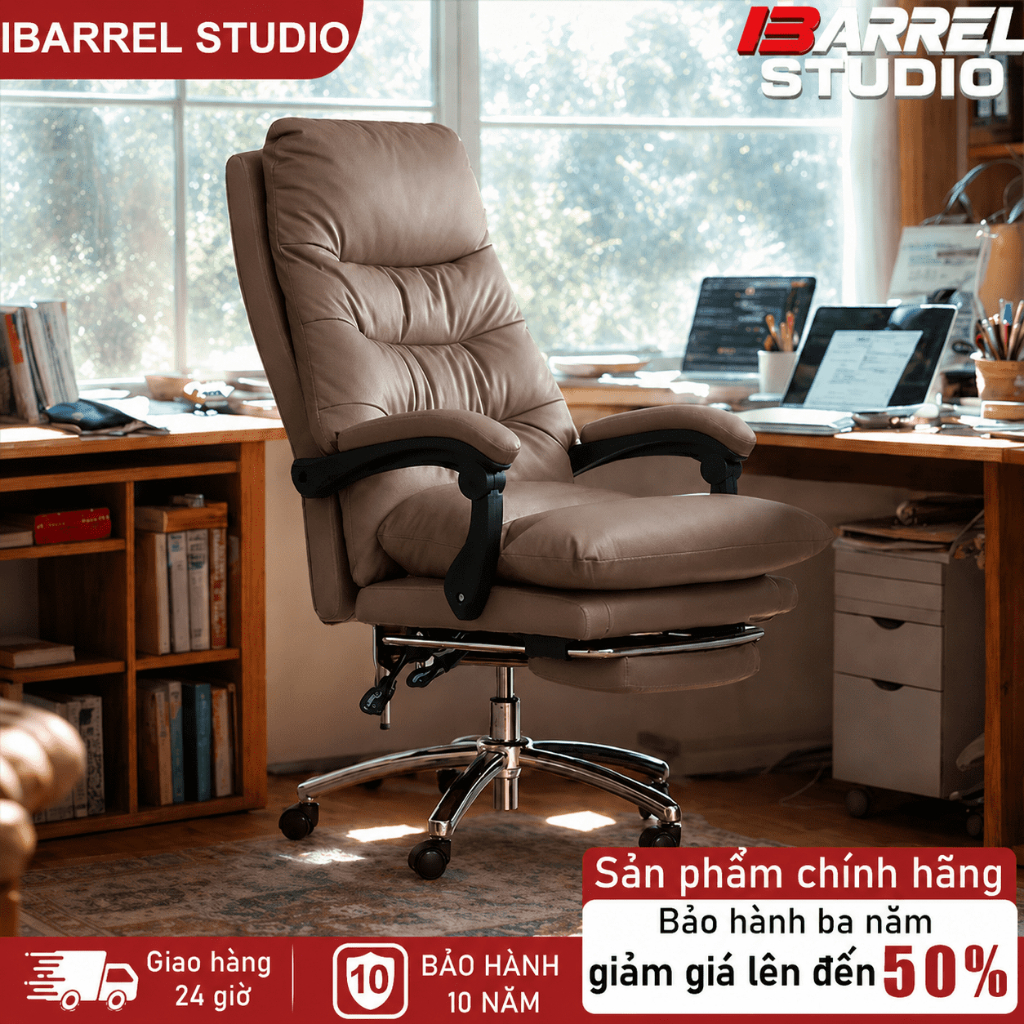 Ghế giám đốc cao cấp Đệm da chống trầy êm ái Ngả lưng thư giãn kèm gác chân Chân thép chịu lực tốt