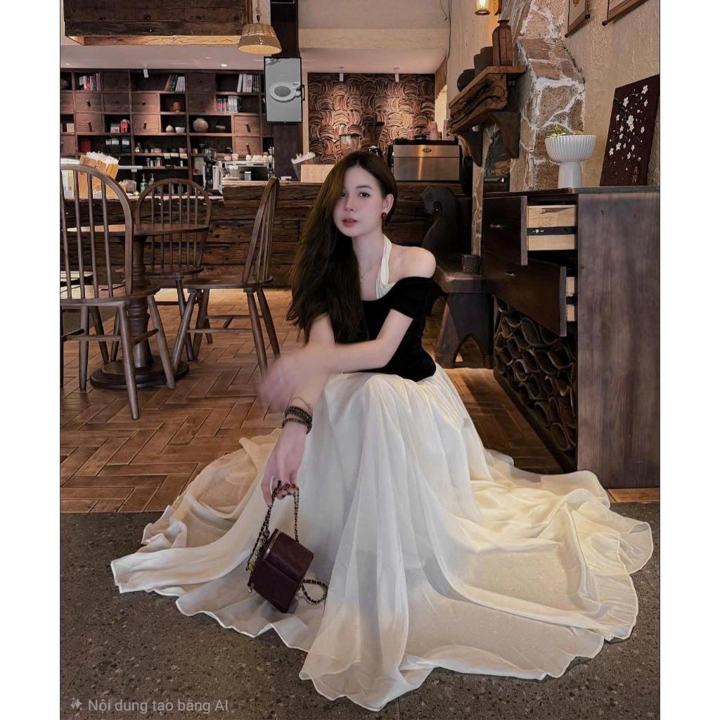 Set Váy Nữ - Set Áo Trễ Vai Cổ Yếm Mix Chân Váy Maxi Voan Tơ 2 Lớp Tôn Dáng Che Khuyết Điểm HK Shop9720 | BigBuy360 - bigbuy360.vn