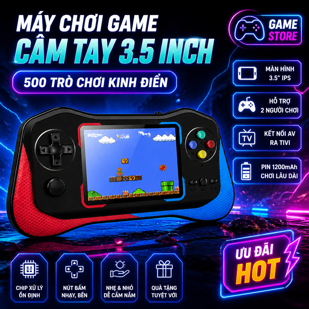 Máy Chơi Game Cầm Tay X7M,500 Game ,Màn Hình HD,Kết Nối TV,Chơi 2 Người,Mới