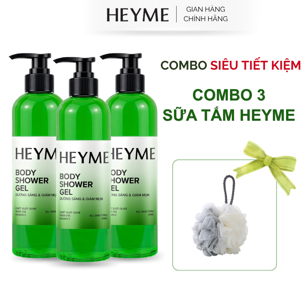 Combo 3 Sữa tắm hỗ trợ giảm mụn lưng, hỗ trợ mờ thâm mụn HEYME 300ML