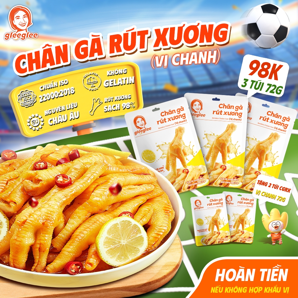 COMBO TÚI Chân Gà Rút Xương Glee Glee VỊ CHANH, Dai Giòn, Chua Cay Hấp Dẫn, Đóng Gói Tiện Lợi 72g, T