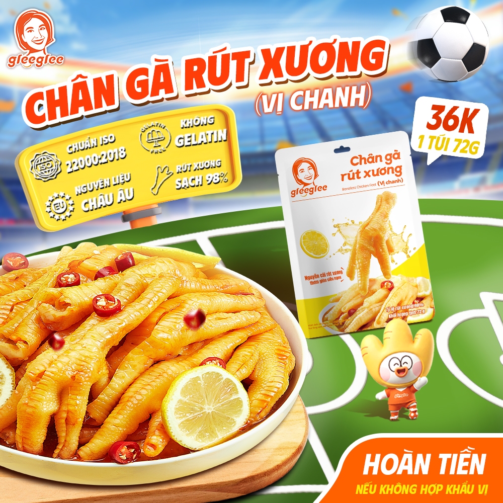 Chân Gà Rút Xương GleeGlee Vị CHANH 72g, Tỉ lệ >98% Sạch Xương, Ăn Liền Tiện Lợi, Chuẩn ISO 22000, T