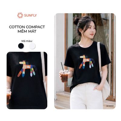 Áo phông nữ SUNFLY cotton compact cộc tay SFA1061