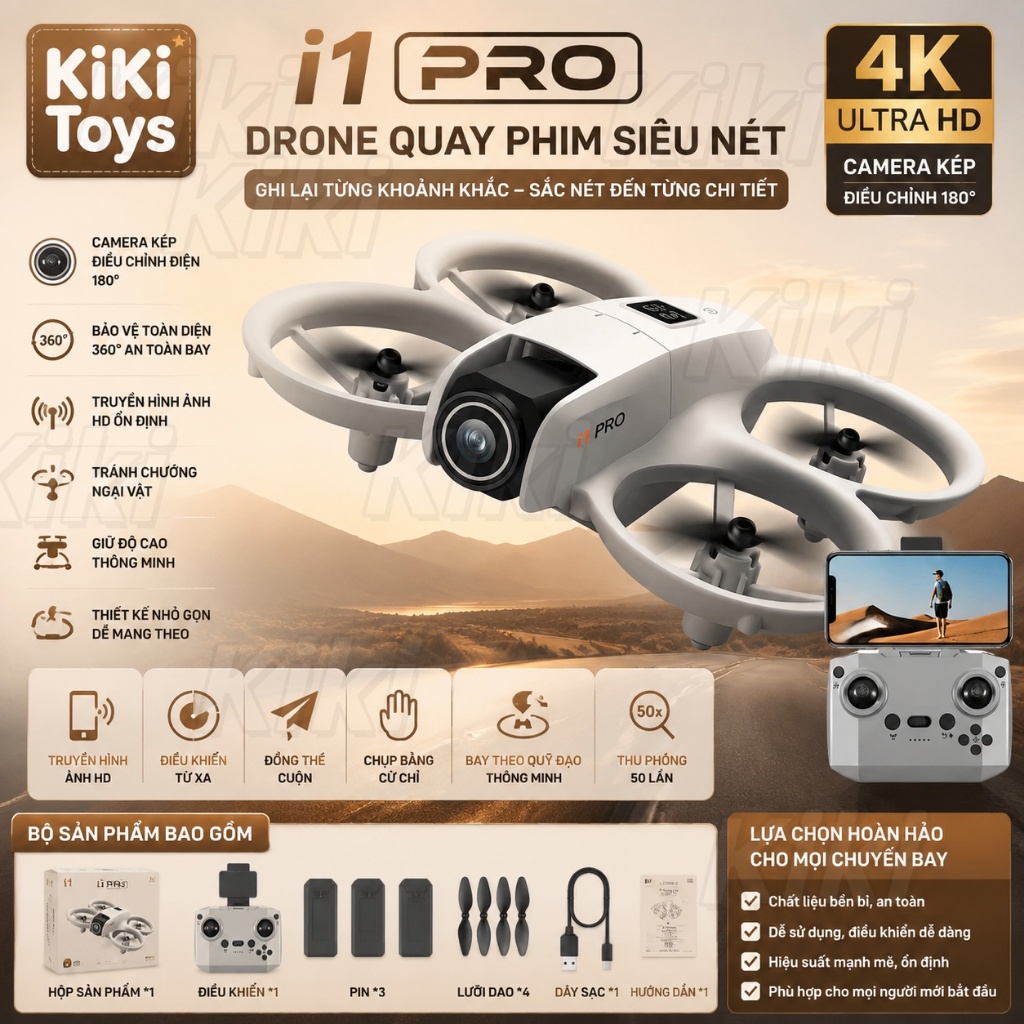 Flycam Mini I1 Pro – Cảm Biến Chống Va Chạm, Bảo Vệ Cánh, Camera HD, Điều Khiển 180°