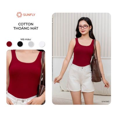 Áo thun ba lỗ SUNFLY, áo sát nách 2 dây ôm dáng chất liệu thun tăm thoải mái SFA1063