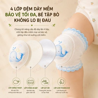 Vớ bảo vệ đầu gối cho bé tập bò tập đi,đệm gối chống va đập 1.5cm, co giãn thoáng khí KidsWorld