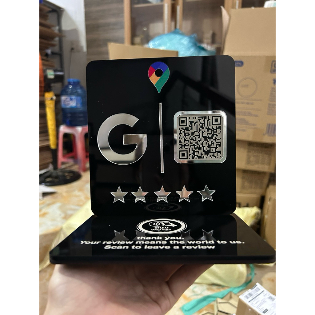 Bảng quét mã QR, đánh giá google map(có tích hợp NFC) mẫu mới bạc tráng gương