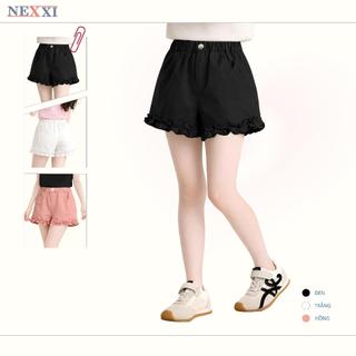 Quần short kaki bé gái NEXXI viền bèo lưng thun co giãn, chất mềm mát cho bé đi học đi chơi 12-45kg