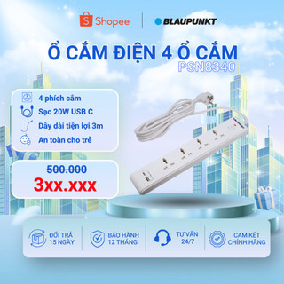 Ổ cắm điện blaupunkt psn8340 4 lỗ có cổng usb type c 3 chấu chịu tải thông minh chống cháy nổ