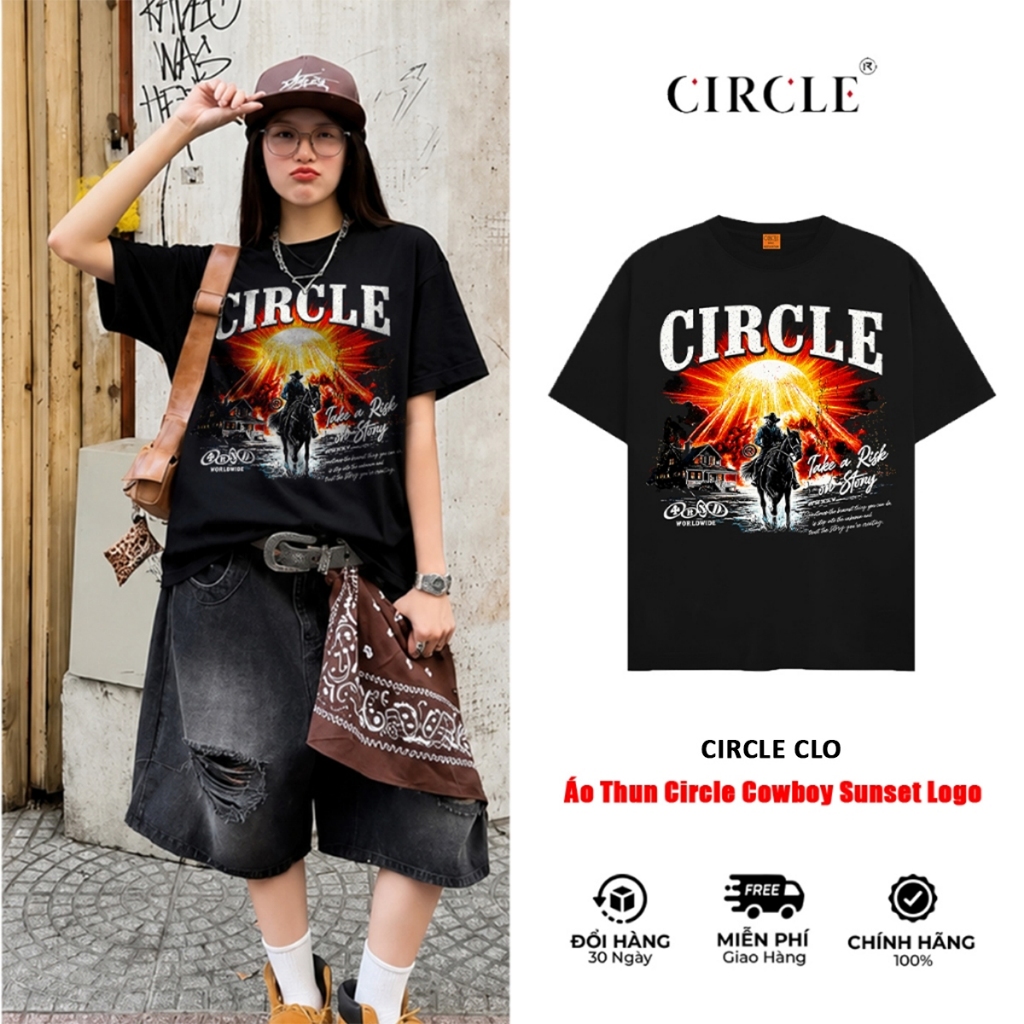 Áo Thun Circle Cowboy Sunset Black Logo Unisex Cotton Cao Cấp - CIRCLE CLO
