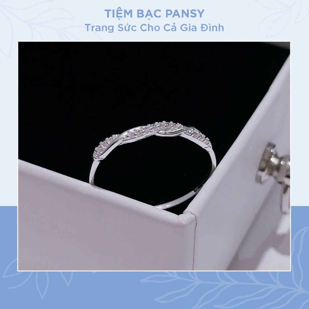 Nhẫn bạc nữ PANSY nạm đá viền bao xoắn cá tính - TIỆM BẠC PANSY