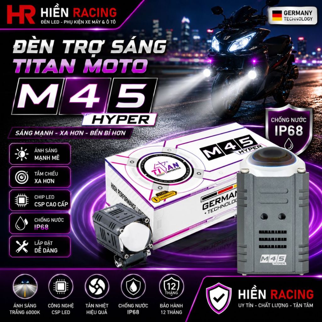 Đèn Trợ Sáng Titan Moto M45 Hype Công Suất 45W, Chống nước IP68 Bảo Hành 1 Năm