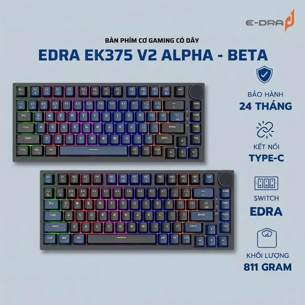 Bàn Phím Cơ Gaming EDRA EK375v2 - Bảo Hành 24 Tháng Chính Hãng