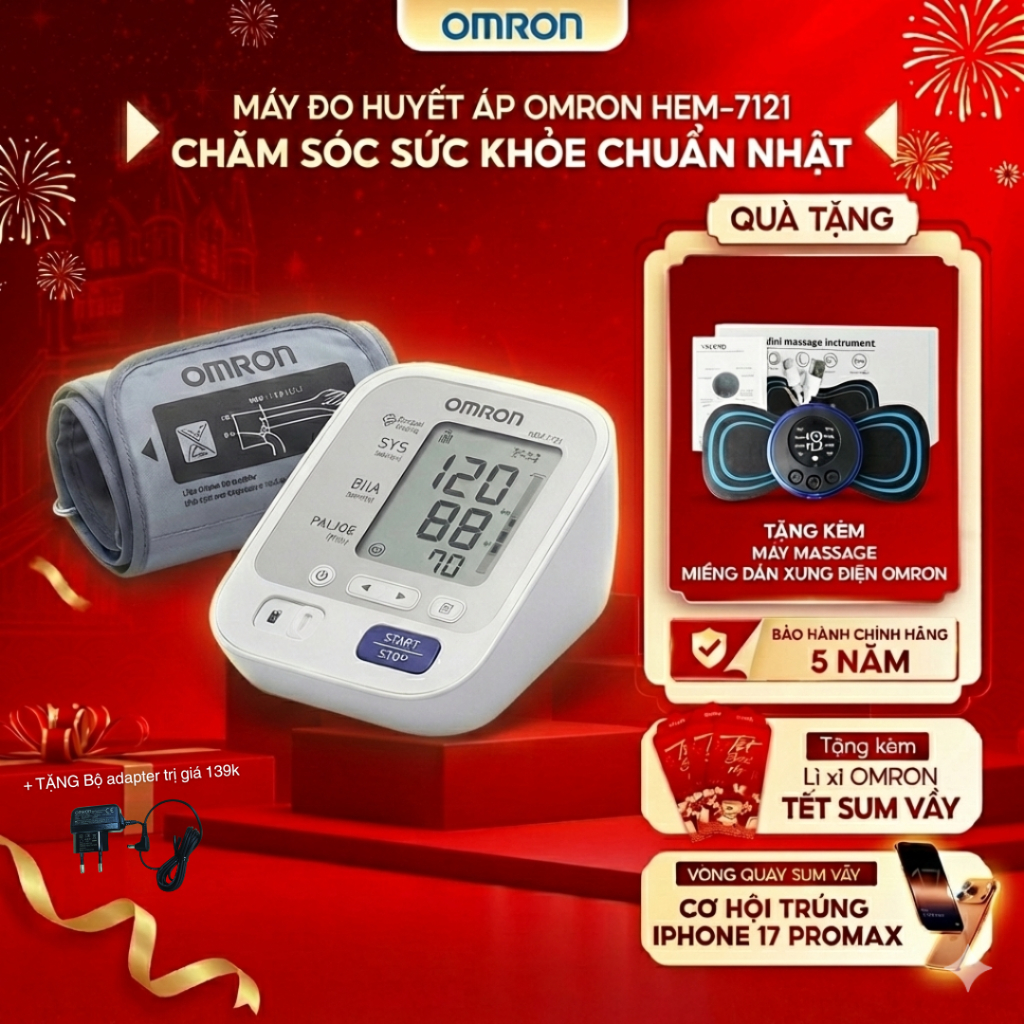 Máy Đo Huyết Áp OMRON HEM-7121 Công Nghệ Mới, Đo Tại Nhà Cho Kết Quả Chính Xác - Bảo Hành 5 Năm