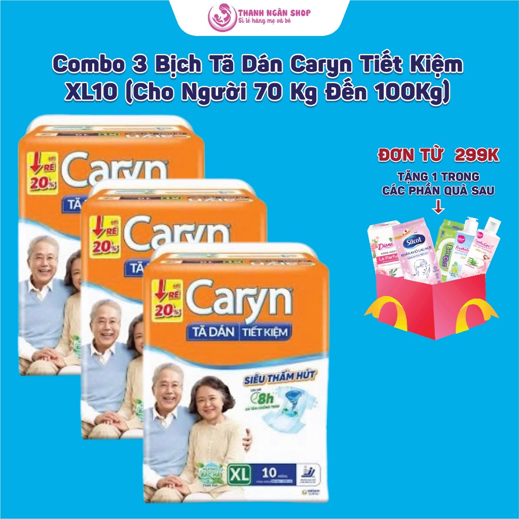 Combo 3 - 1 Bịch Tã Dán Caryn Tiết Kiệm XL10 - Tã Dán Caryn Size Rộng Lớn (70Kg Đến 100Kg)- Thanh Ng