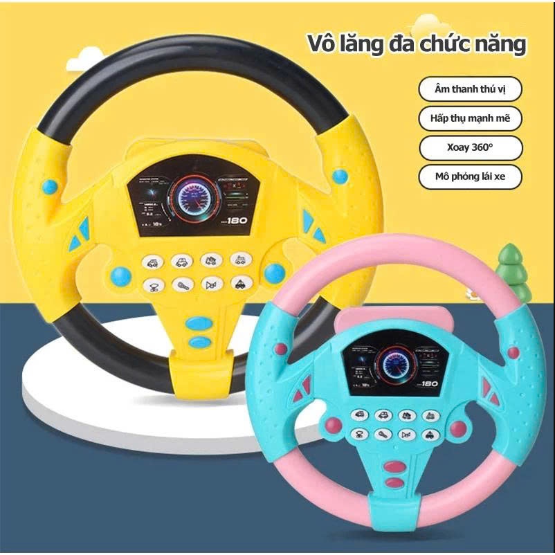 Đồ Chơi trẻ nhỏ vô lăng lái xe Có cảm giác tiếng động năng lượng Xoay 360 Độ Gắn Lên xe con mặt bằng