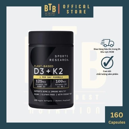 Viên vitamin SR Plant-Based D3+K2 - 160 viên từ Mỹ