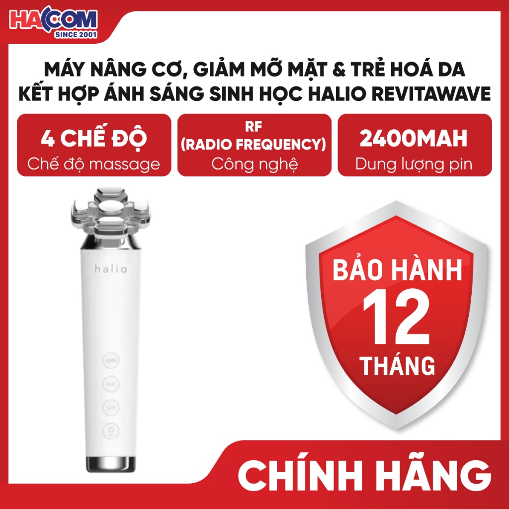 Máy Massage Nâng Cơ/Giảm Mỡ Mặt/Trẻ Hoá Kết Hợp Ánh Sáng Sinh Học Halio RevitaWave Skin Rejuvenator