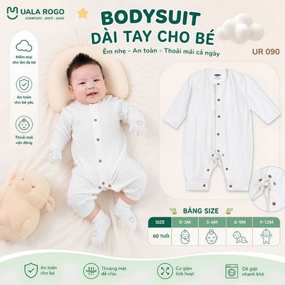 Bodysuit cho bé sơ sinh Ualarogo Baby Hug dài tay 0-12 tháng vải Sợi tre Bamboo mềm mại UR 090