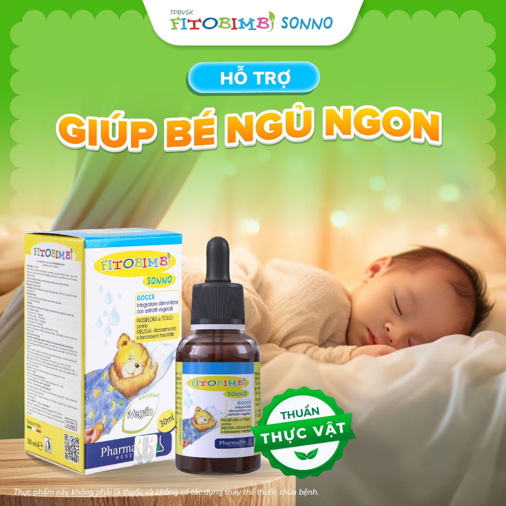 Siro Ngủ Ngon - Fitobimbi Sonno Hỗ Trợ Bé Ngủ Ngon, Sâu Giấc TPBVSK Chai 30ml
