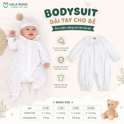 Bodysuit cho bé sơ sinh Ualarogo Soft Petal dài tay 0-12 tháng vải Sợi tre Bamboo mềm mại UR 091