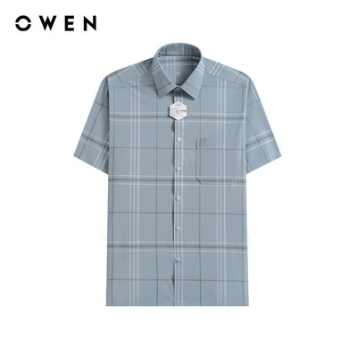 Owen - Áo sơ mi ngắn tay Body Fit AB260045NT màu Xanh chất liệu Knit cao cấp