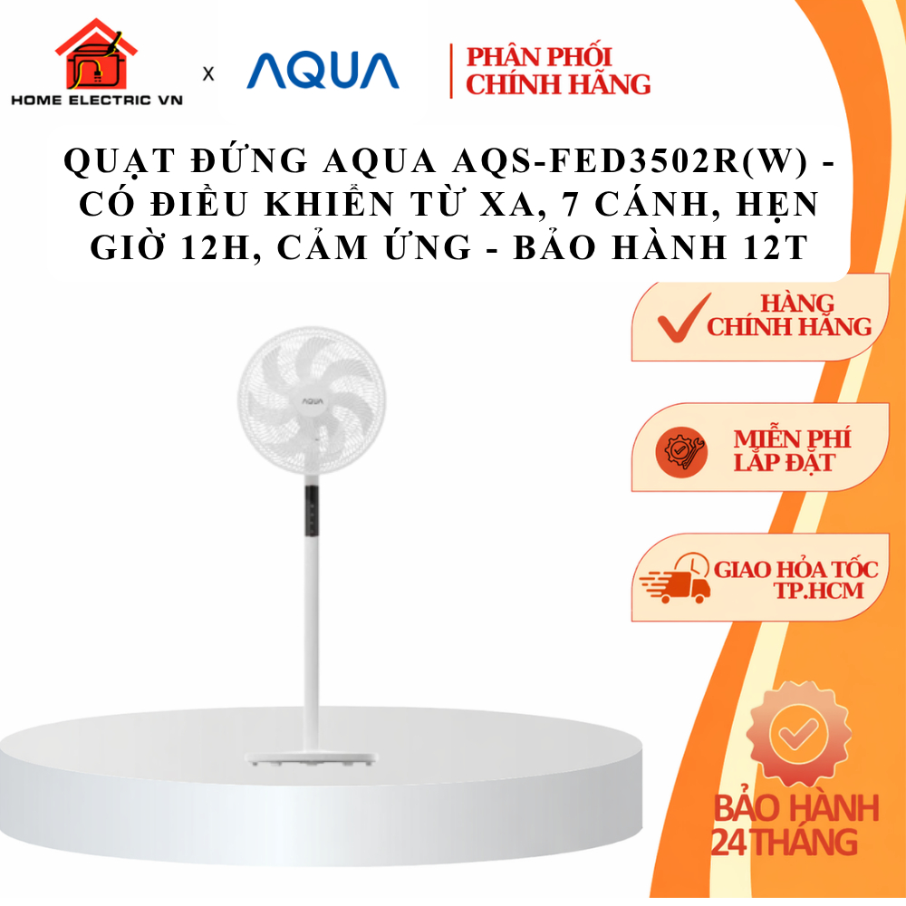Quạt Đứng Aqua AQS-FED3502R(W)-VN - Có Điều Khiển Từ Xa, 7 Cánh, Hẹn Giờ 12H, Cảm Ứng - Bảo Hành 12T