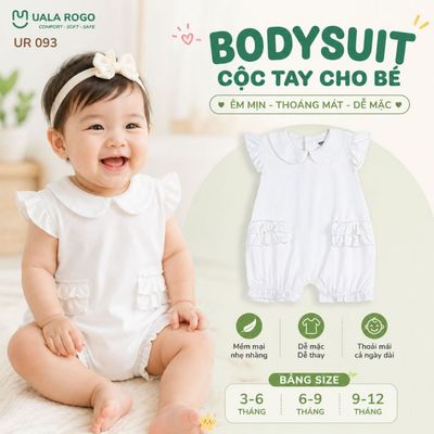 Bodysuit cộc tay cho bé Ualarogo Soft Rufle 3-12 tháng vải Sợi tre Bamboo mềm mại co giãn UR 093