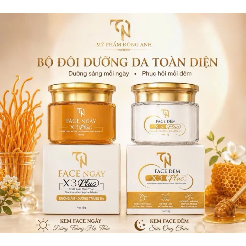 [Chính Hãng] Combo Kem Face Ngày Collagen X3 Đông Trùng Hạ Thảo + Kem Face Đêm Collagen X3