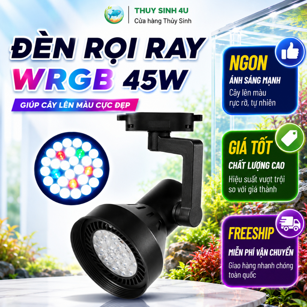 Đèn rọi ray bán cạn WRGB 45W giúp cây lên màu cực đẹp