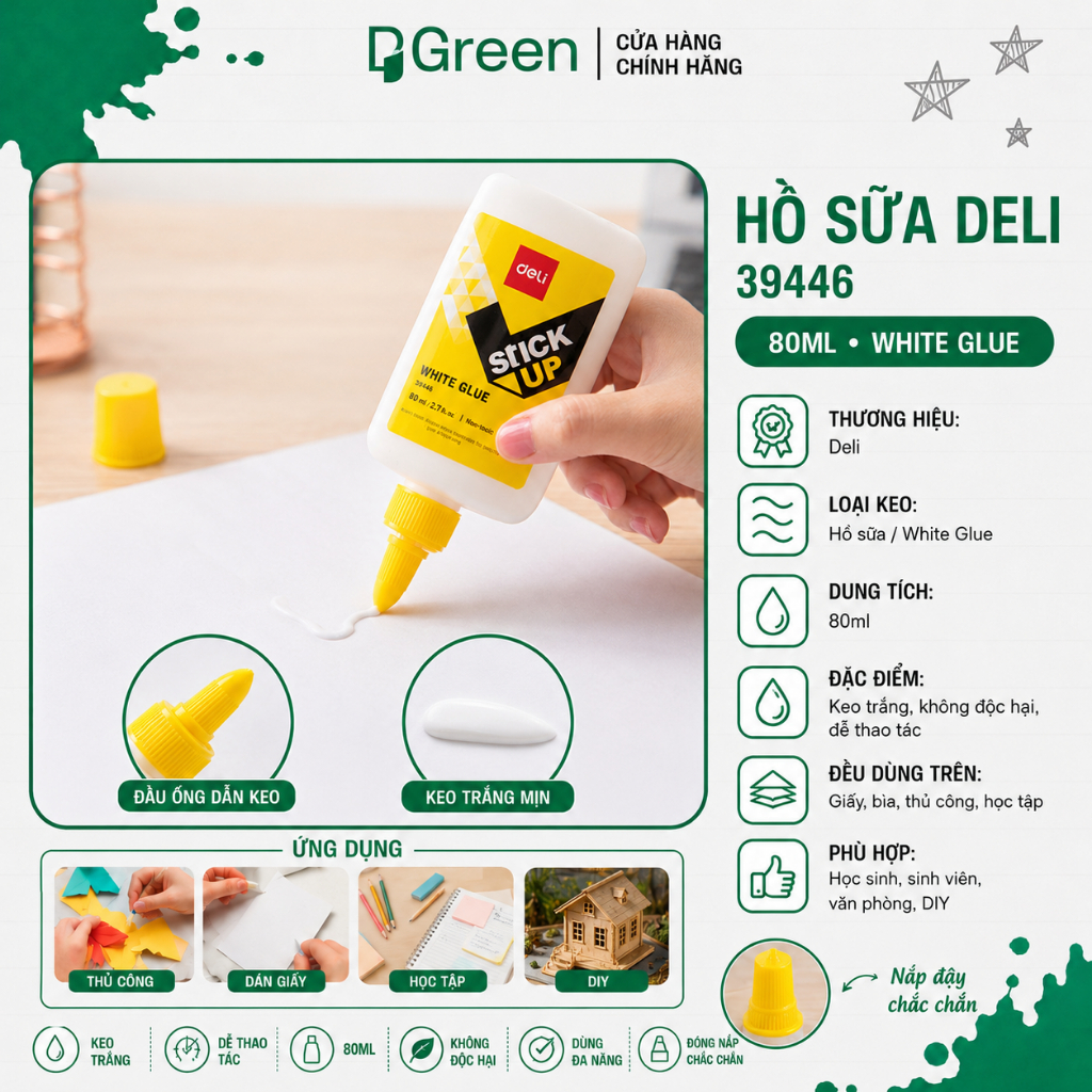 Keo Sữa Deli 39446 – Keo Dán Thủ Công, Dán Giấy Bìa Mô Hình Handmade | PGREEN