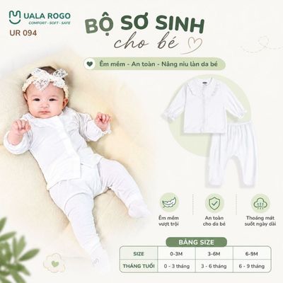 Bộ dài tay cho bé sơ sinh Ualarogo Mini Ruffle 0-9 tháng vải Sợi tre Bamboo mềm mại cúc giữa UR 094