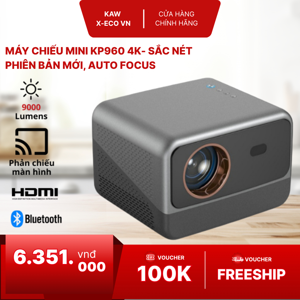 Máy Chiếu Mini KAW KP960 Chất Lượng Siêu Nét Hỗ Trợ 4K, Độ Sáng Cao - Bảo hành 1 năm