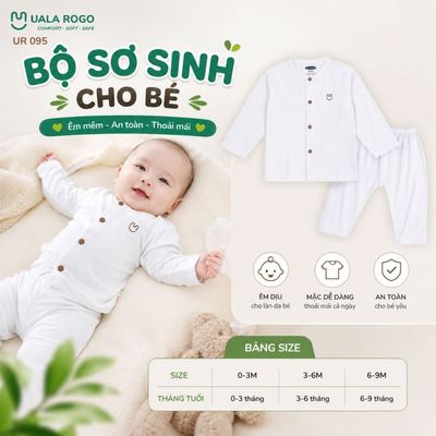 Bộ dài tay cho bé sơ sinh Ualarogo Little Cub 0-9 tháng vải Sợi tre Bamboo mềm mại cúc giữa UR 095