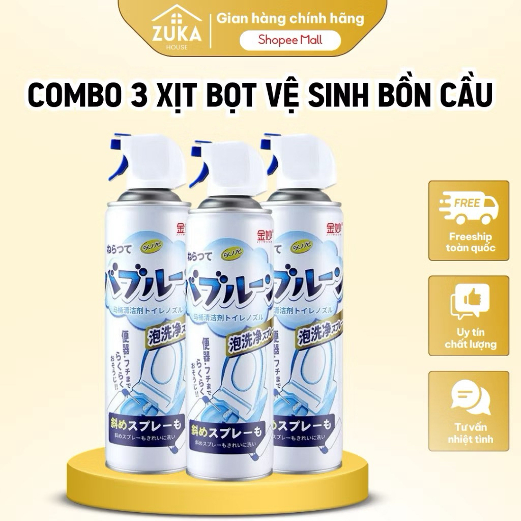 COMBO 3 CHAI XỊT TẨY RỬA TAHO BỌT TUYẾT NANO NHẬT BẢN LOẠI BỎ VI KHUẨN VÀ Ố VÀNG BỒN CẦU, TOILET, NH
