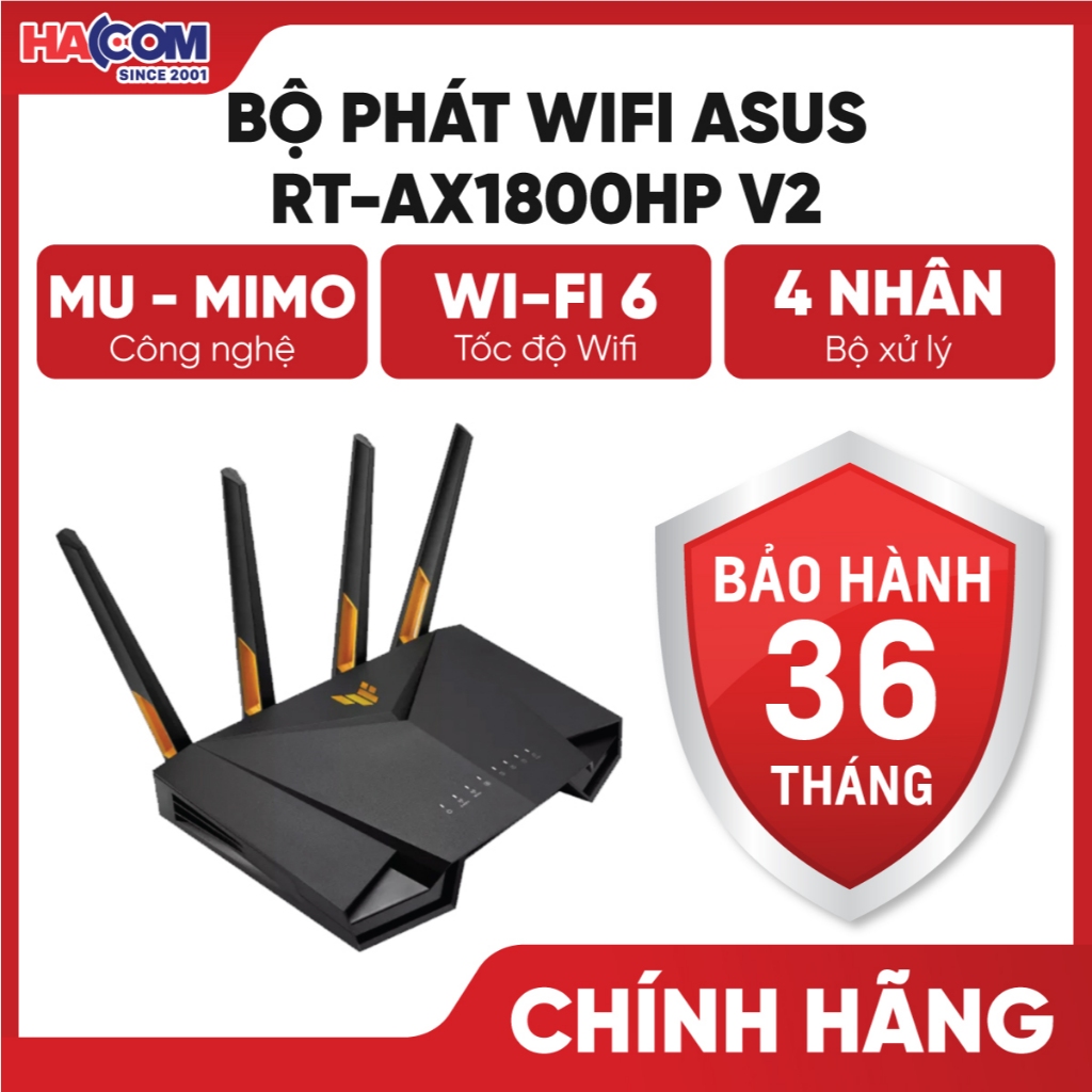 Bộ Phát Wifi 6 Asus TUF Gaming AX4200 AX4200Mbps/4 Ăng-Ten/Wifi Mesh/Dưới 80 User - BH 36 Tháng
