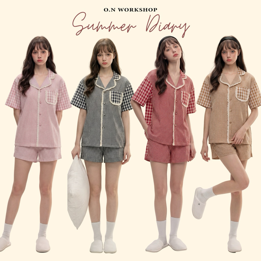 𝗛𝗮̀𝗻𝗴 𝗰𝗵𝗶́𝗻𝗵 𝗵𝗮̃𝗻𝗴 set ngủ mặc nhà Mia kẻ đũi Hàn viền ren ON WORKSHOP