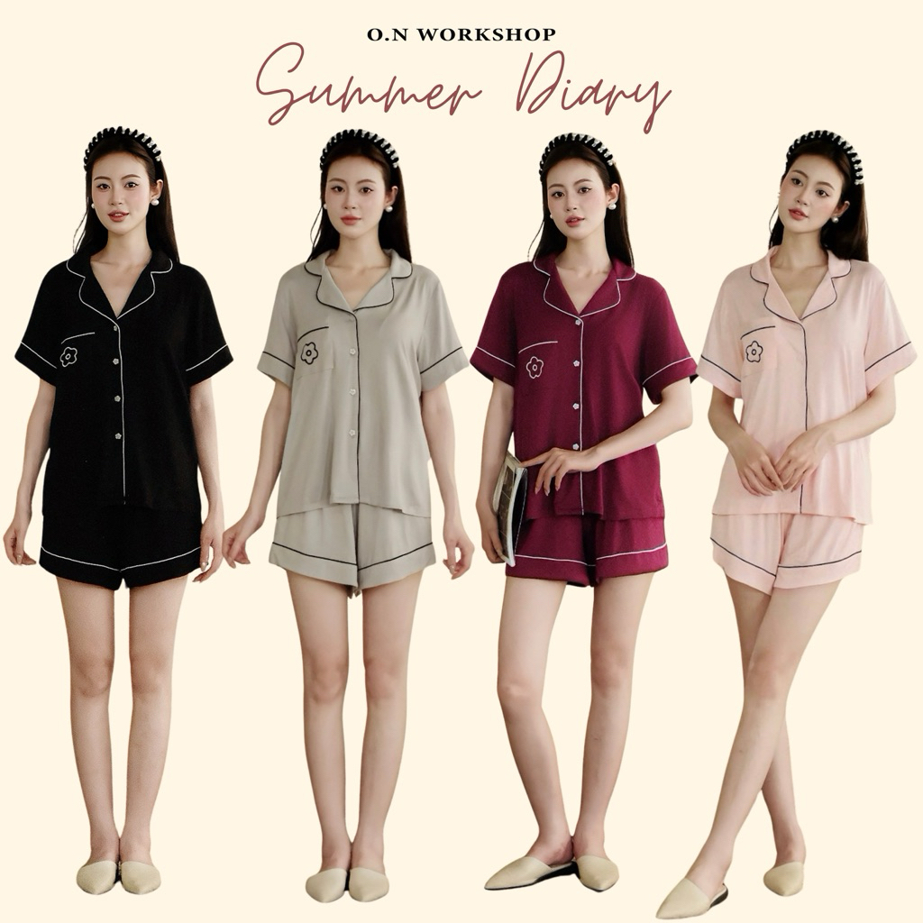 𝗛𝗮̀𝗻𝗴 𝗰𝗵𝗶́𝗻𝗵 𝗵𝗮̃𝗻𝗴 Bộ đồ ngủ mặc nhà pyjama thun cao cấp thêu hoa túi form rộng O.N WORKSHOP