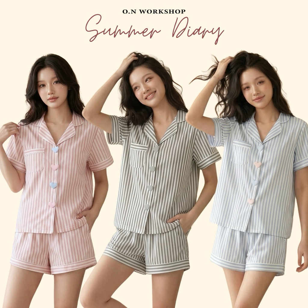 𝗛𝗮̀𝗻𝗴 𝗰𝗵𝗶́𝗻𝗵 𝗵𝗮̃𝗻𝗴 Bộ đồ ngủ mặc nhà pyjama Nana cúc tim xinh xắn - ON WORKSHOP