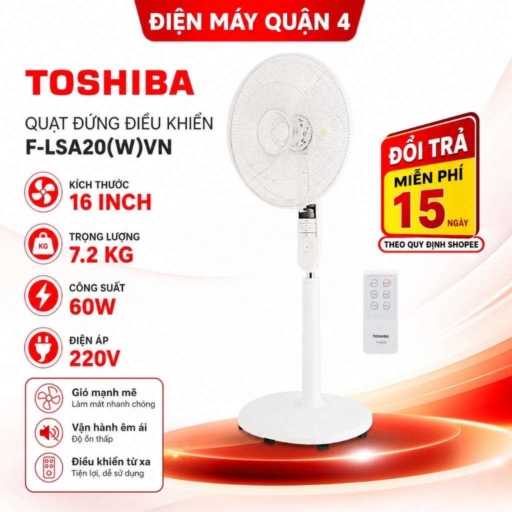 Quạt Đứng Toshiba Điều Khiển Từ Xa AC 60W 5 Cánh 40Cm F-LSA20(W)VN/ F-LSA20(H)VN