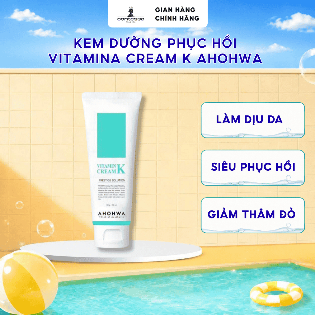 Kem Dưỡng Phục Hồi Ahohwa Vitamin K Cream - Phục Hồi Da Mỏng Đỏ, Giãn Mao Mạch, Làm Dịu Da, Mờ Sẹo