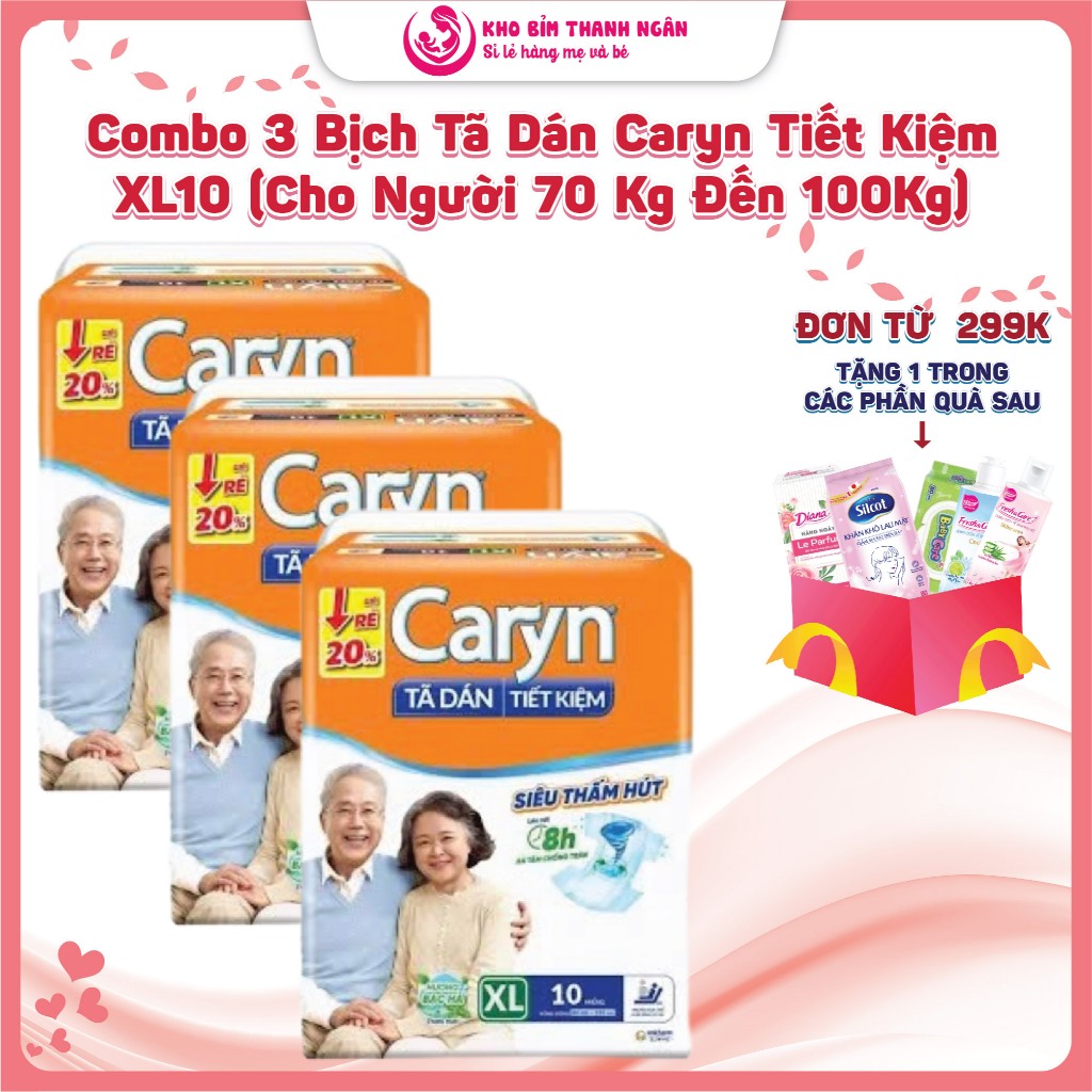 Combo 3 Bịch / 1 Bịch Tã Dán Caryn Tiết Kiệm XL10 - Tã Dán Caryn Vàng Size Rộng Lớn - Kho Bỉm Thanh 