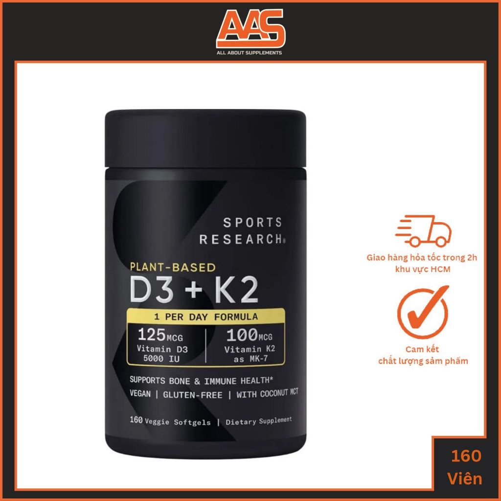 Viên uống bổ sung vitamin SR Plant-based D3-K2 - 160 viên từ Mỹ