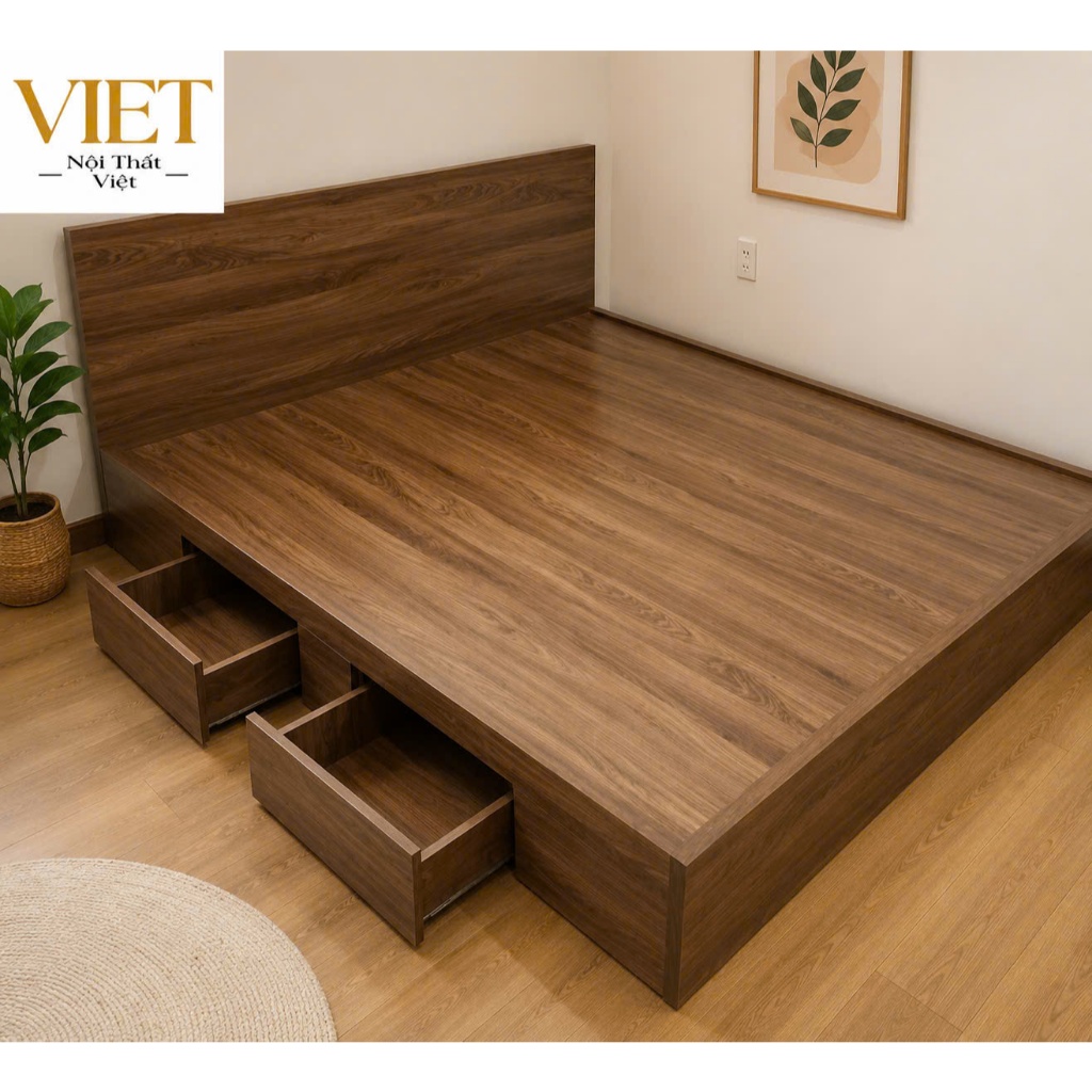 Giường ngủ gỗ công nghiệp MDF hiện đại 1m2 1m4 1m6 1m8 dài 2m