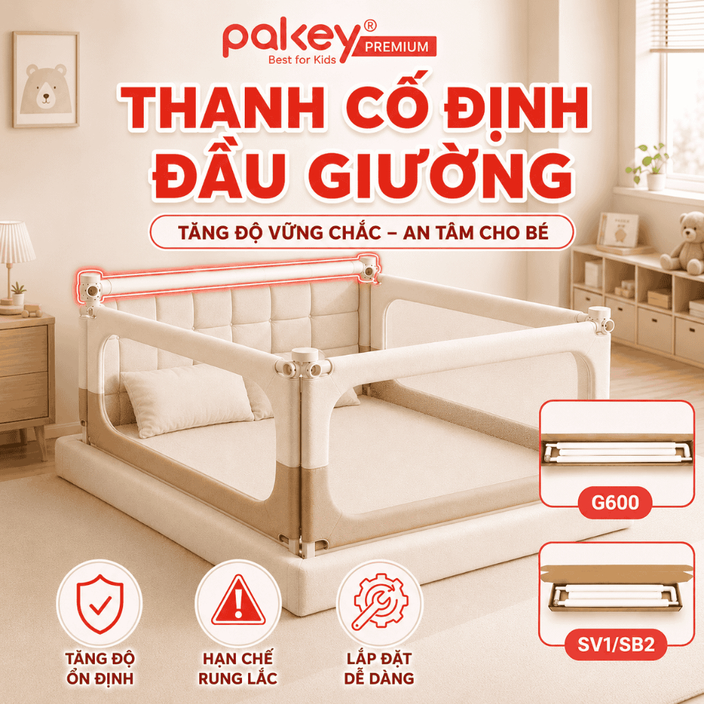 Thanh Cố Định Đầu Giường, Phụ Kiện Gia Cố Tăng Độ Chắc Chắn Cho Thanh Chắn Giường Pakey An Toàn Cho 