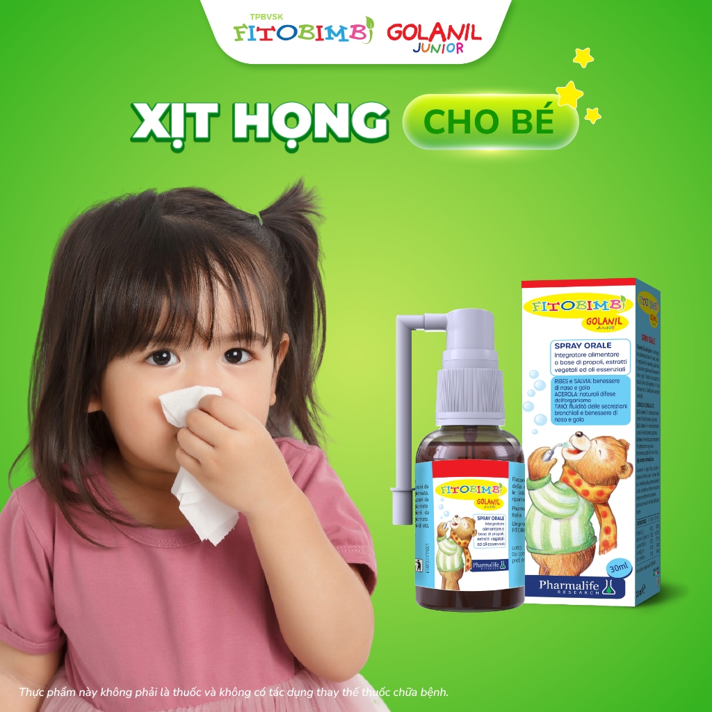 FITOBIMBI GOLANIL JUNIOR - Xịt Họng Hỗ Trợ Giảm Ho Tăng Đề Kháng, Giảm Đờm TPBVSK 30ML