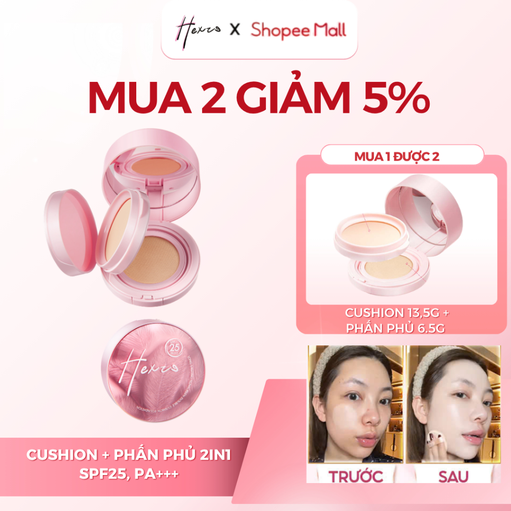 [LIVE KOL] [MUA 1 ĐƯỢC 2] Cushion chống nắng kèm phấn phủ 2in1 Hexze (Cushion 13g+phấn phủ 6.5g) Spf