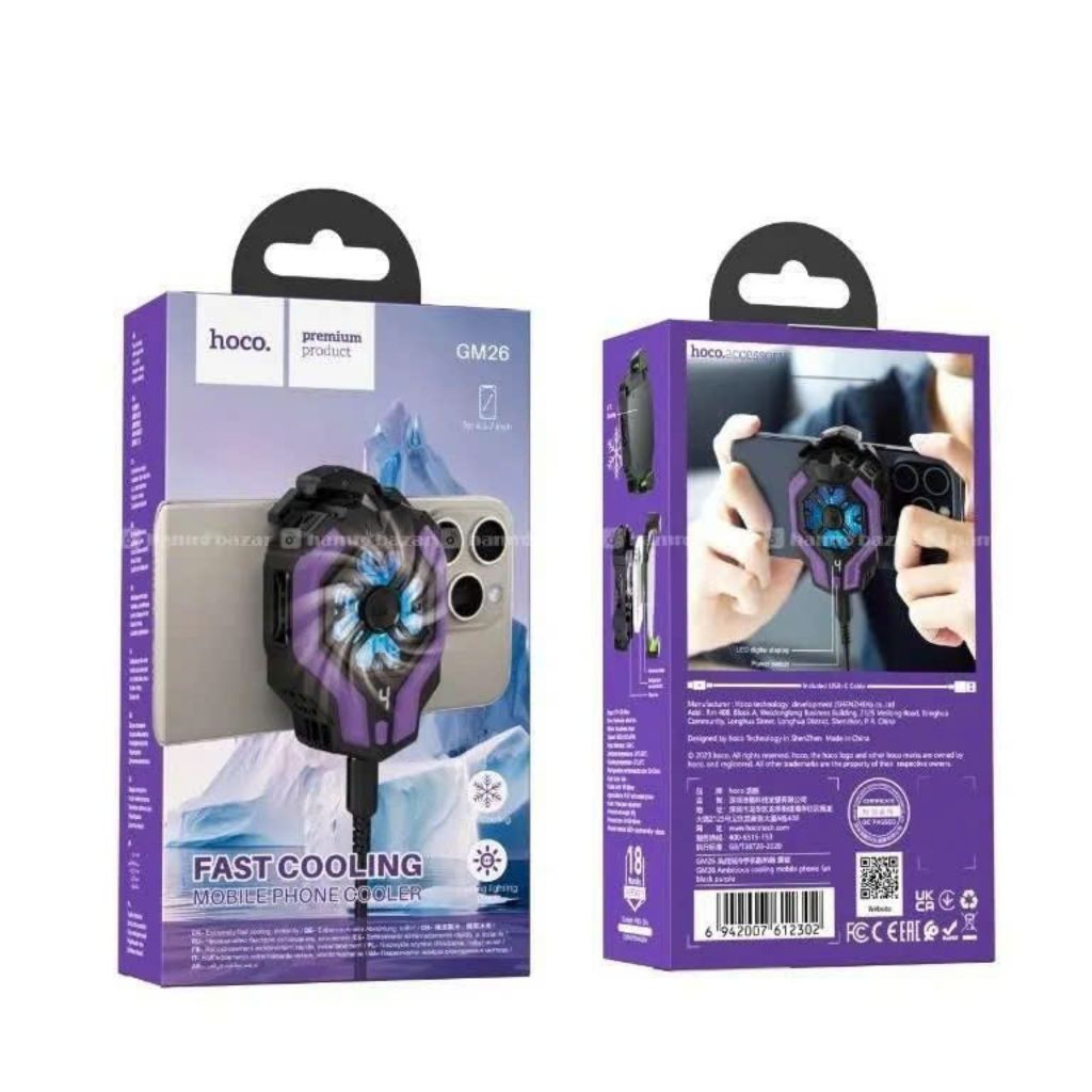 Quạt tản nhiệt Sò lạnh cho Điện thoại Hoco GM26 làm mát nhanh, lạnh đến -3 độ, tản nhiệt tốt, có đèn